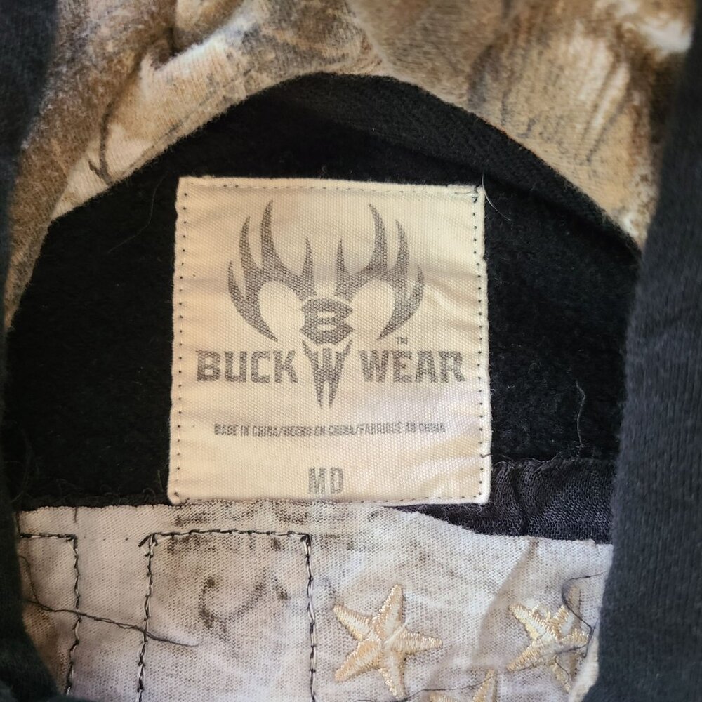 Buck Wear Patriotic Camo American Flag Hoodie Size Medium Sweatshirt - Picture 4 of 10